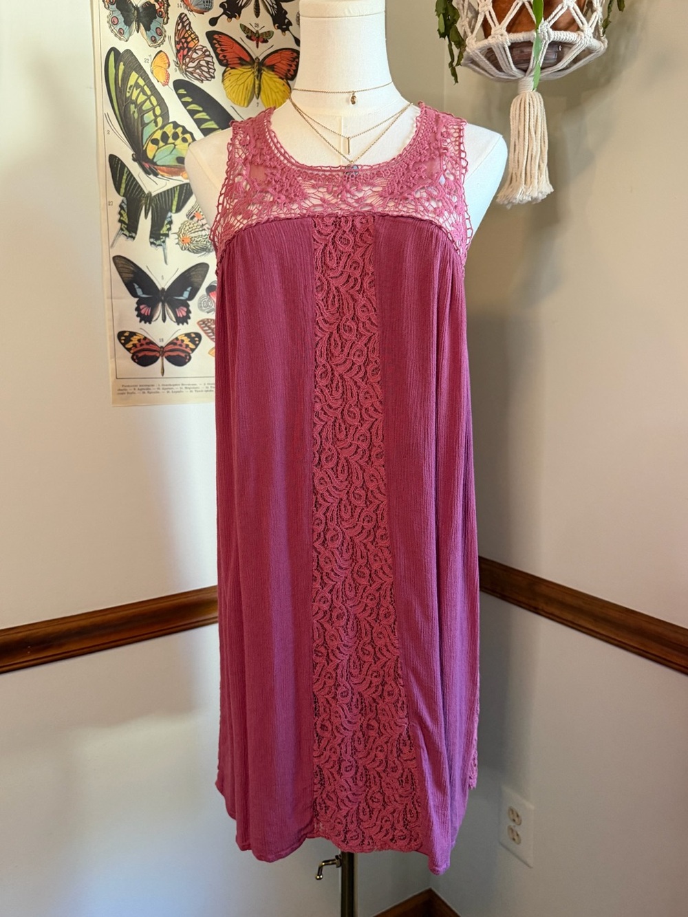 Maurices Rose Pink Lace-Accent Sleeveless  Boho Style Dress